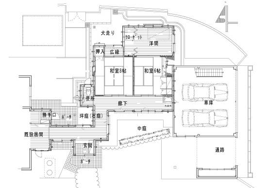 平面図/中庭の家/住宅、建築ギャラリー/まちかどけんちくか/建築家/設計事務所/杉原寛/㈱すぎはら設計/数奇屋の心を生かす住まい